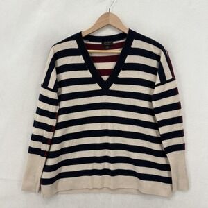 J.CREW Sweater Womens XXS Multicolor 100% Cashmere V Neck Stripe Knit Pullover